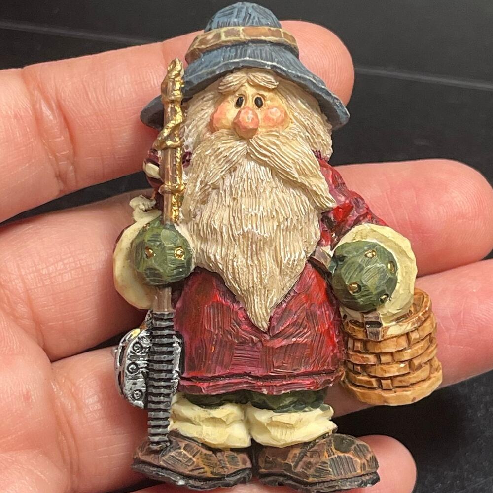 The Boyds Collection Santa Fisherman Brooch Pin Vtg 2.25" Signed TBC